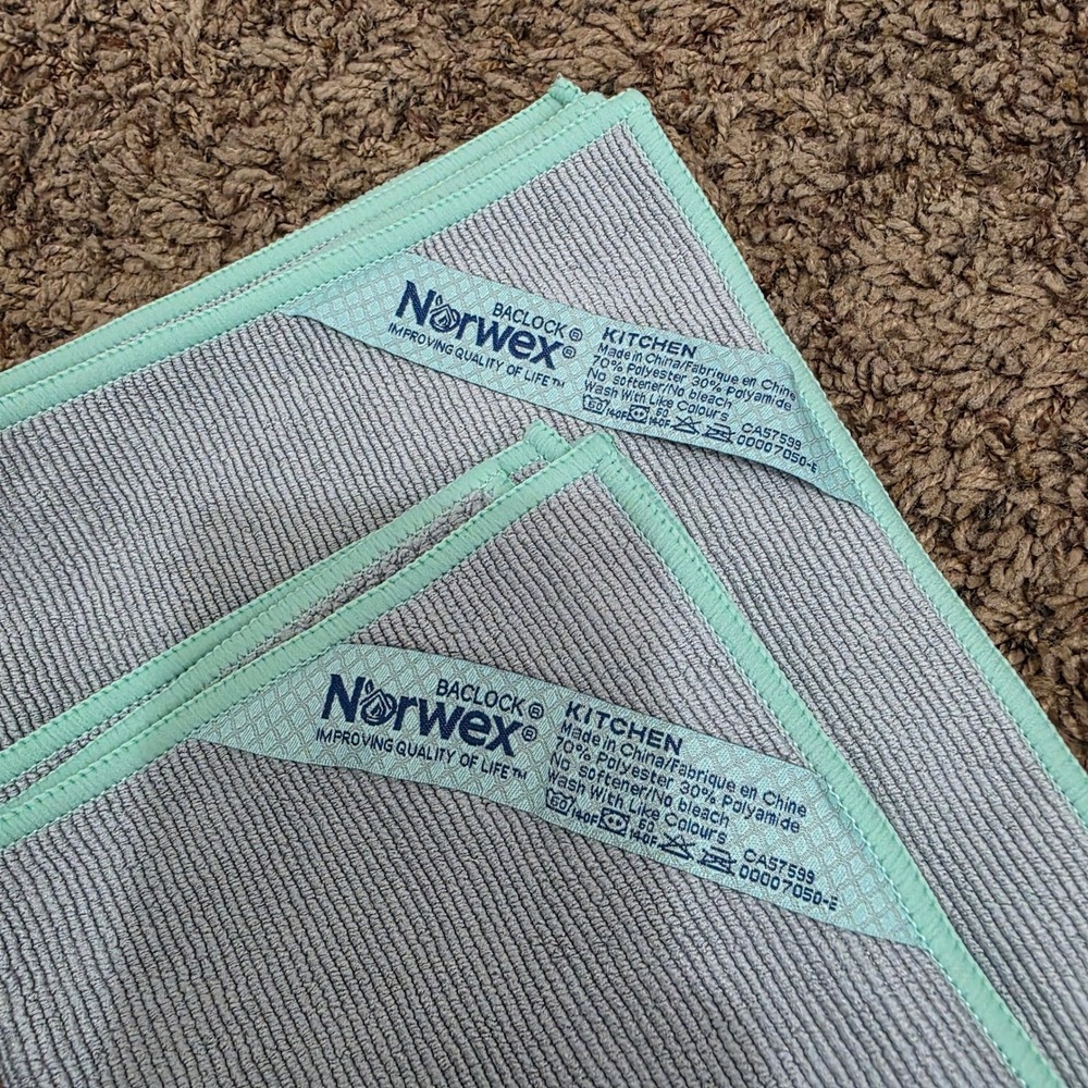 Norwex 4pc Set Hedgehog Window Cloth EnviroCloth Ribbed Kitchen Towel Mint Gray - Picture 4 of 9
